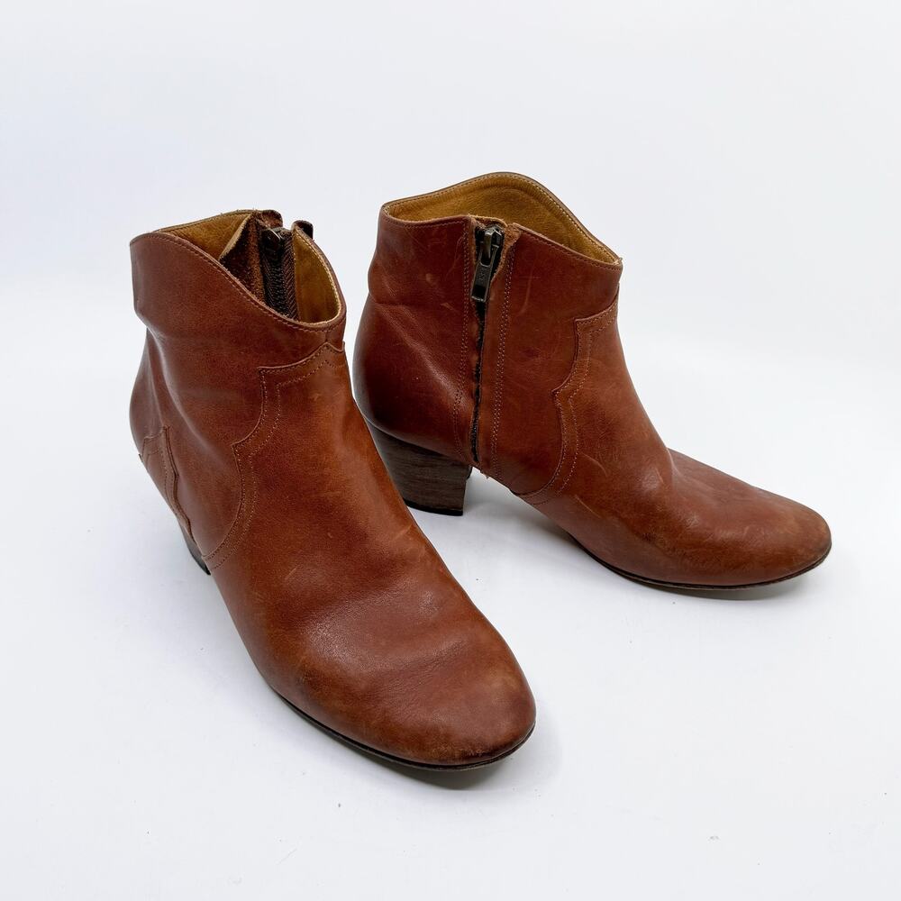 ISABEL MARANT 'Dicker' Cognac Leather Western Ankle Boots